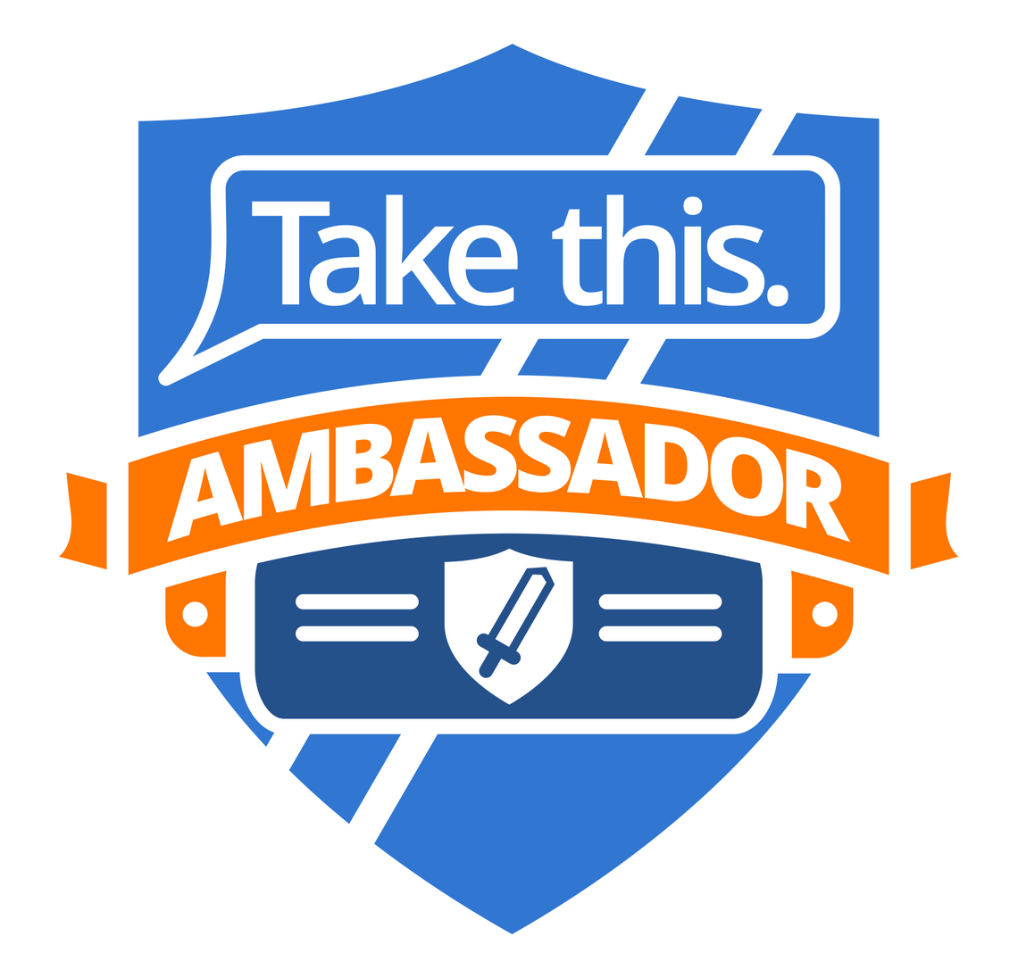 blue and orange take this ambassador shield logo