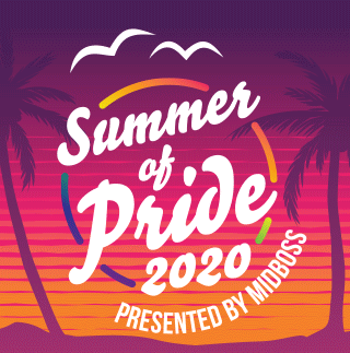 pink and orange summer of pride 2020 gif with a rainbow circle