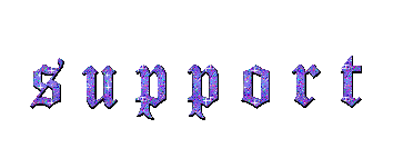 purple and blue glittery text that reads "support"
